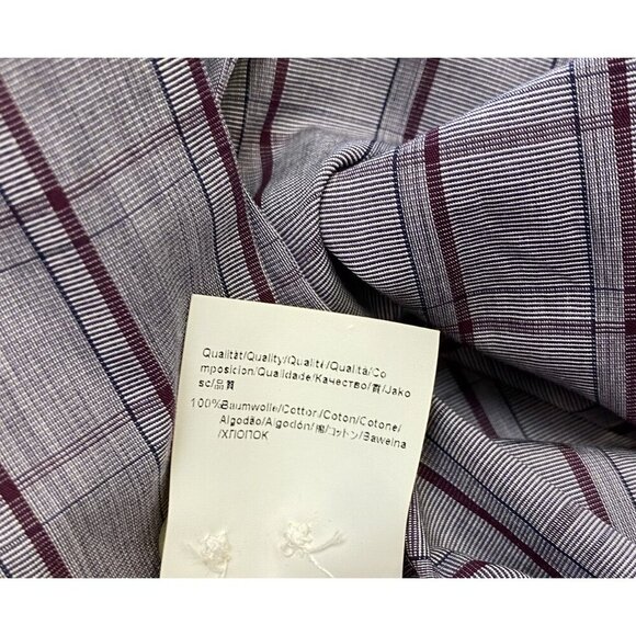 Hugo Boss mens Shirt 17 43 Slim Fit Burgundy Gray Plaid Check Button Down Cotton - Picture 5 of 5